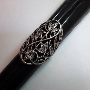 Elongated Fashion Ring Silverplated Brass With CZ Accents